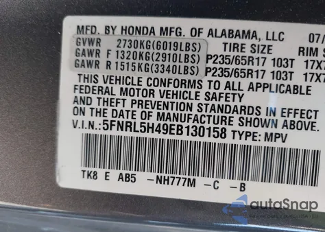 2014 Honda Odyssey Ex from USA, damaged, VIN 5FNRL5H49EB130158